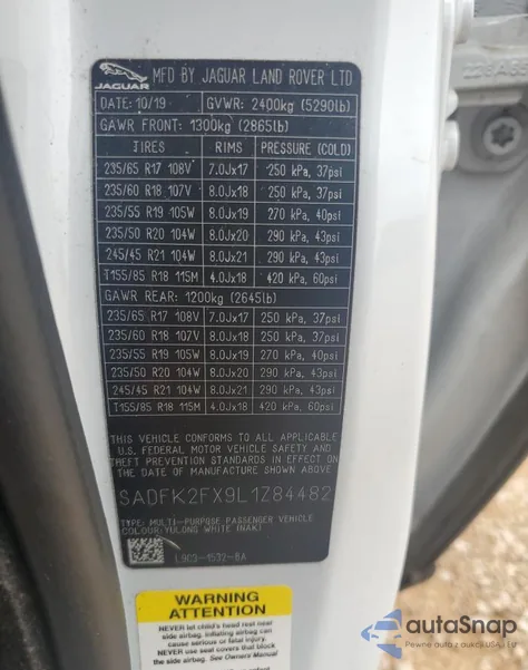 2020 Jaguar E-Pace from USA, damaged, VIN SADFK2FX9L1Z84482